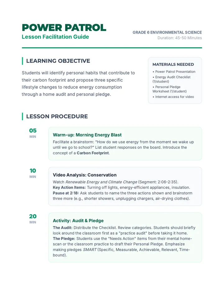 Power Patrol Lesson Guide