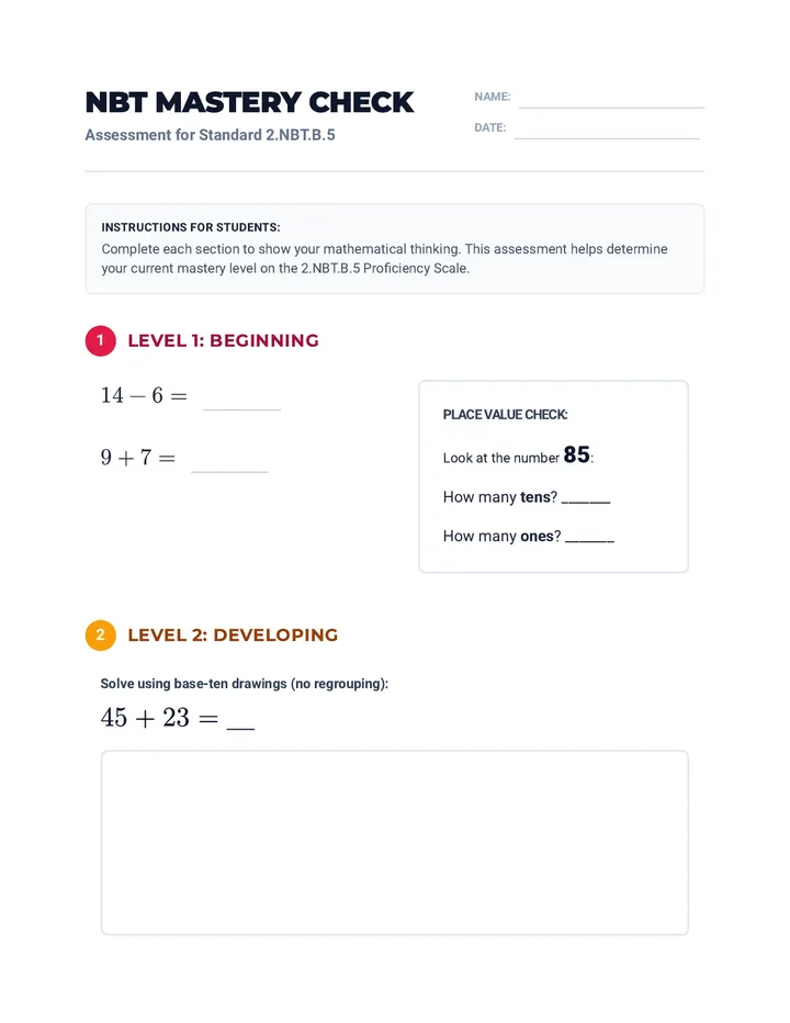 NBT Mastery Check Worksheet