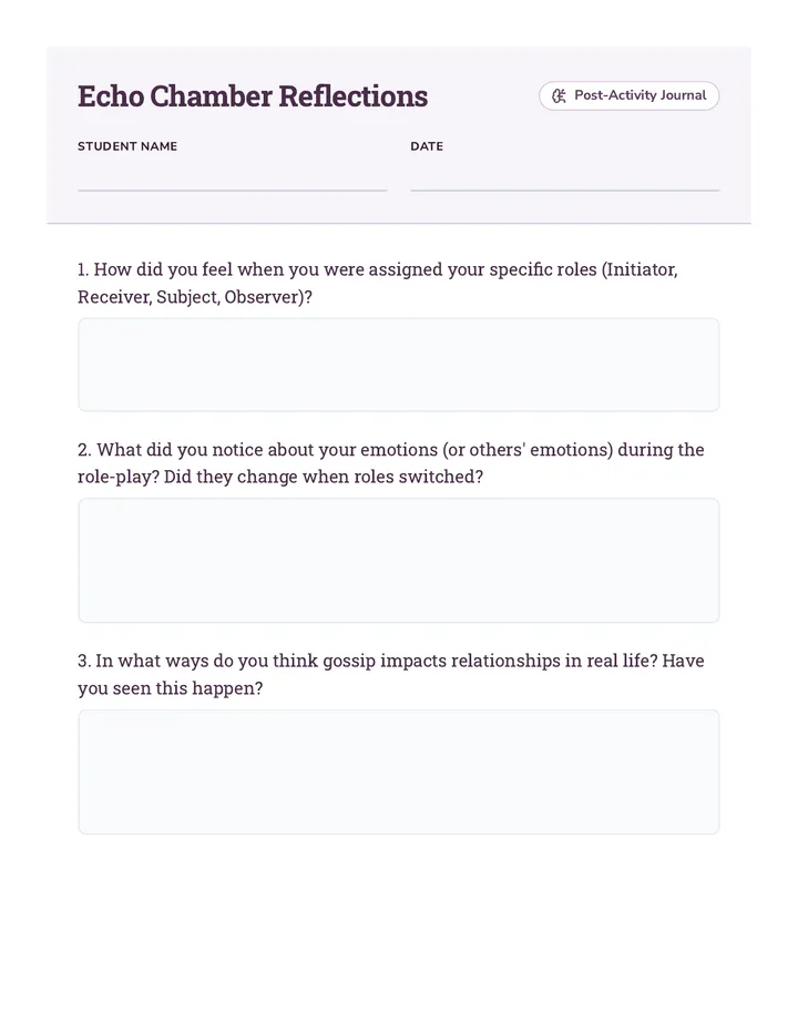 Gossip Reflection Worksheet