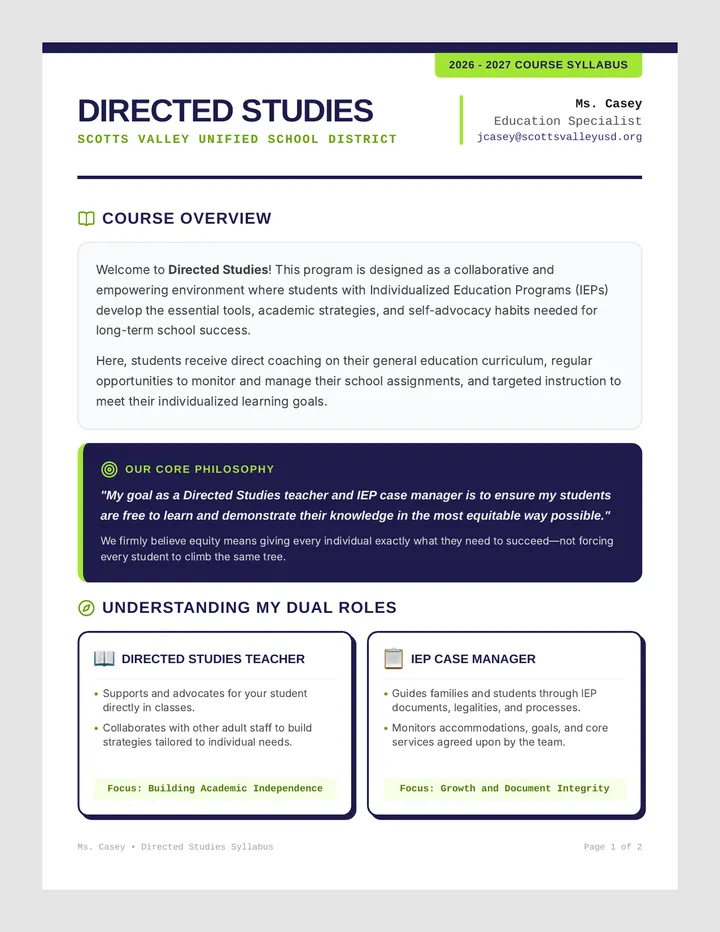 Directed Studies Course Syllabus