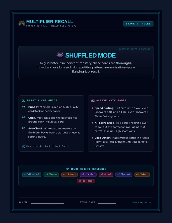 Arcade Recall Flash Cards page 1