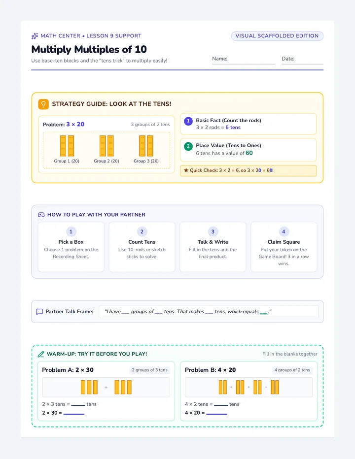 Multiply Tens Activity Sheet