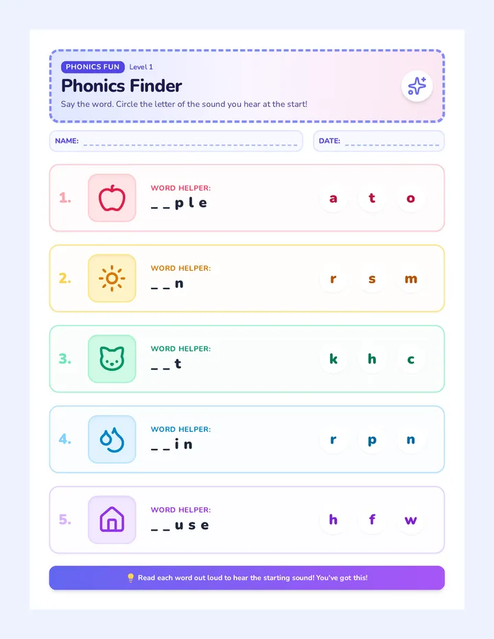 Phonics Finder Worksheet