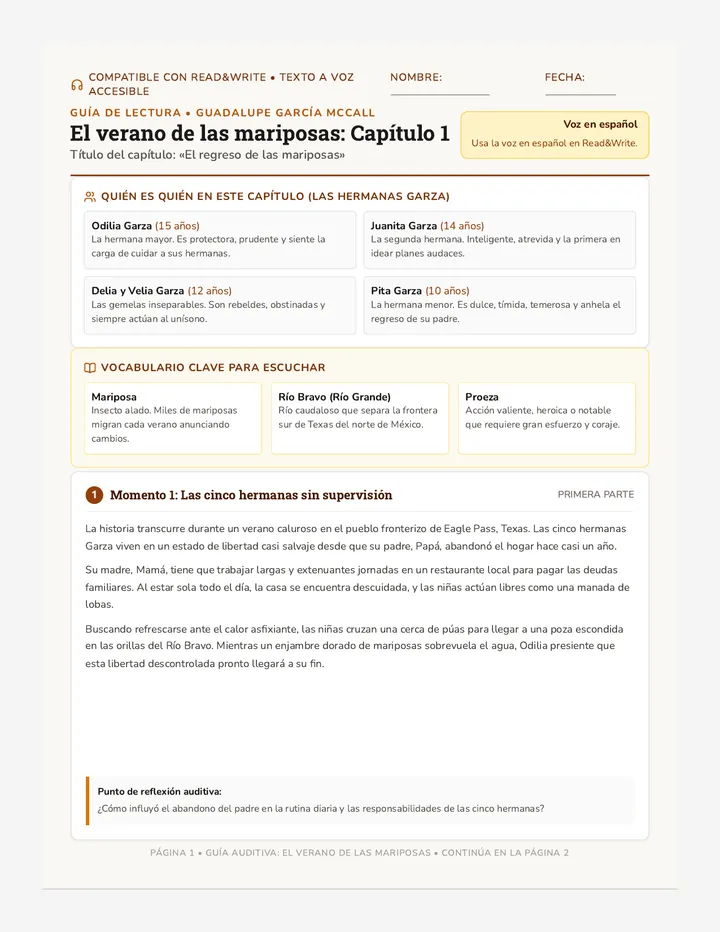 Mariposas Spanish Summary Handout