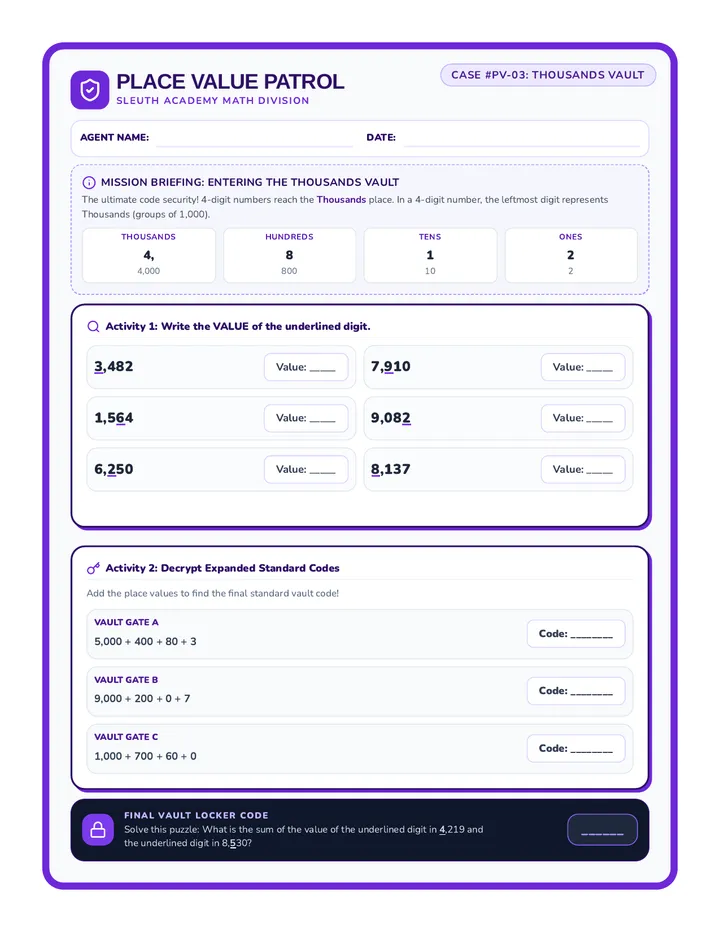 Thousands Vault Worksheet