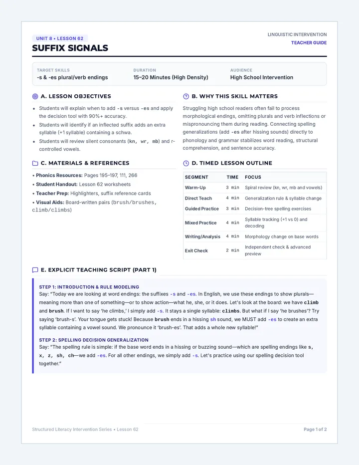 Suffix Signals Teacher Guide