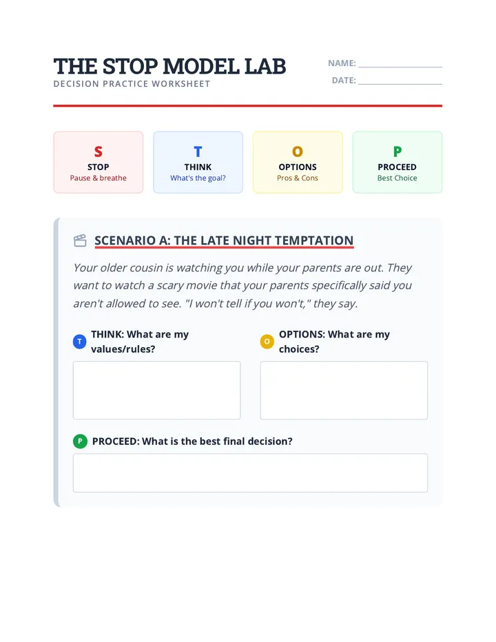 STOP Model Lab Worksheet