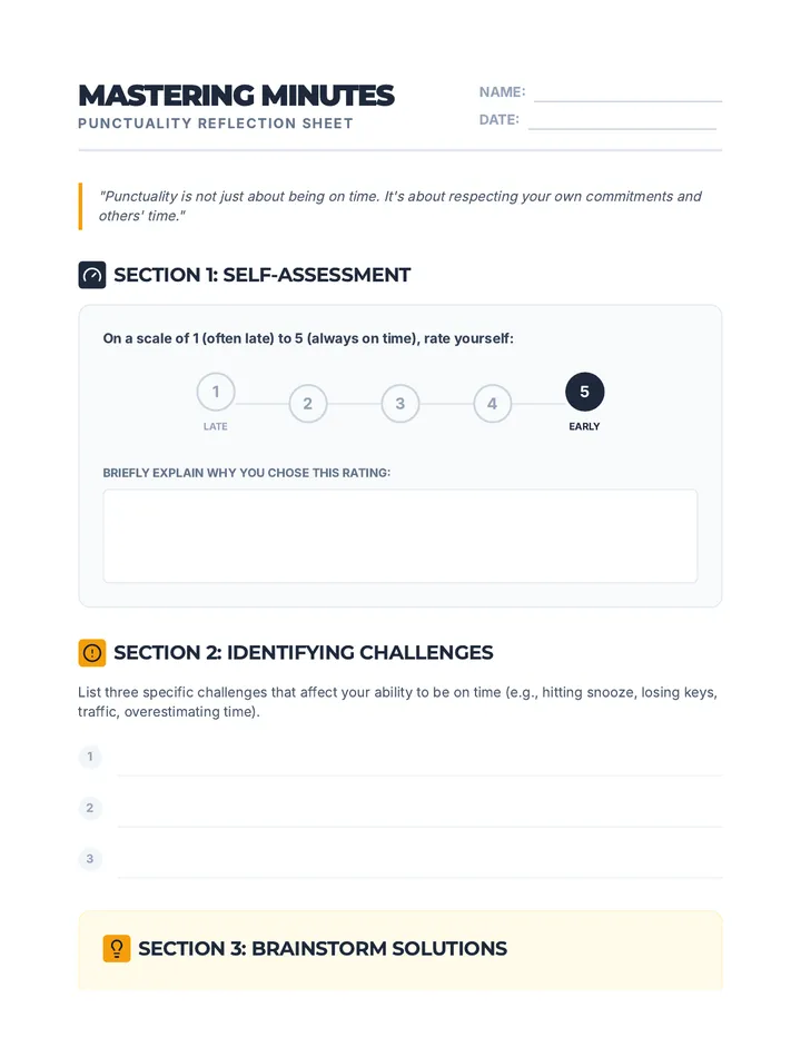 Punctuality Reflection Sheet