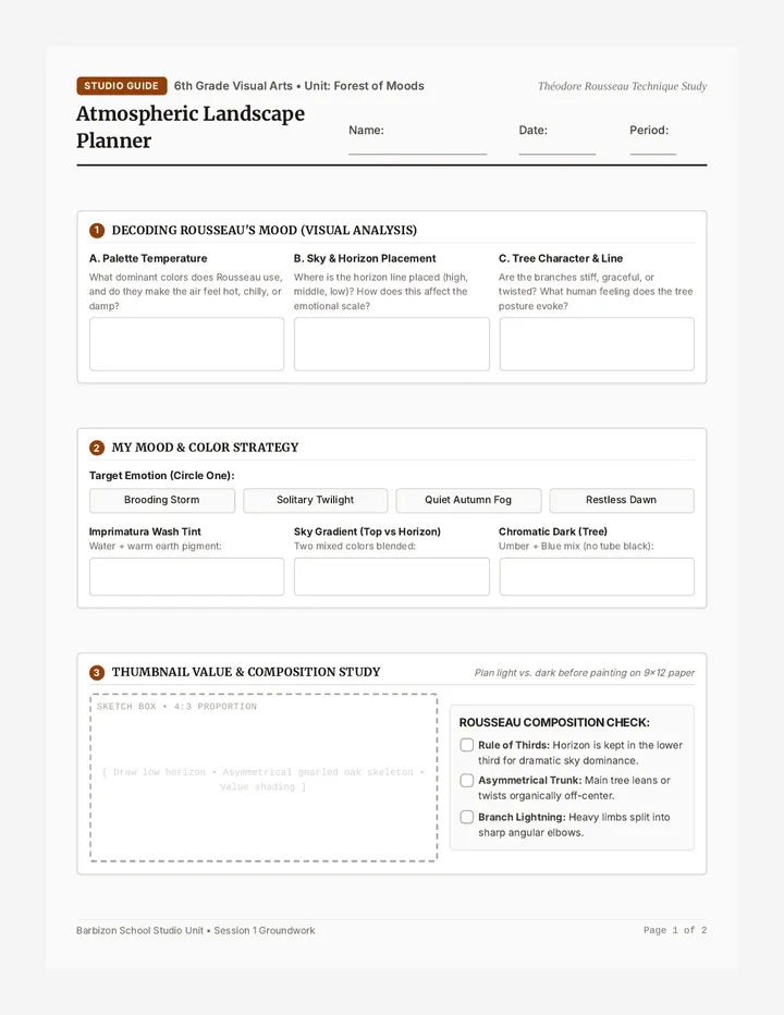 Barbizon Moods Studio Worksheet
