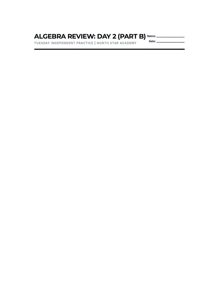 Tuesday Algebra Power Review Worksheet