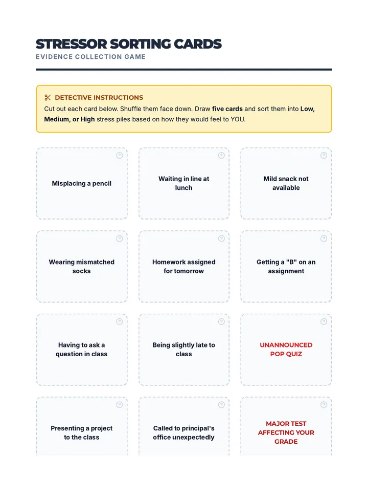 Stressor Sorting Cards Activity