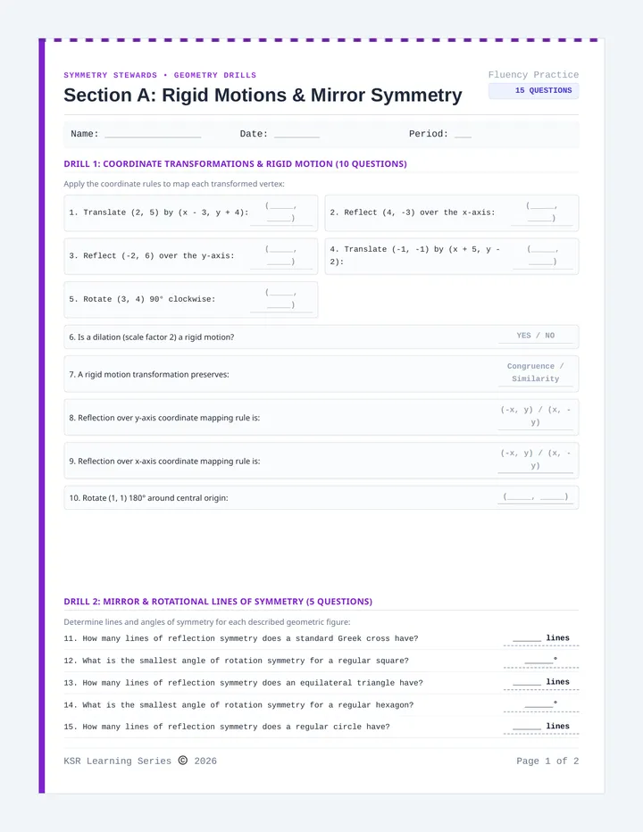 Symmetry Stewards Drill Sheets