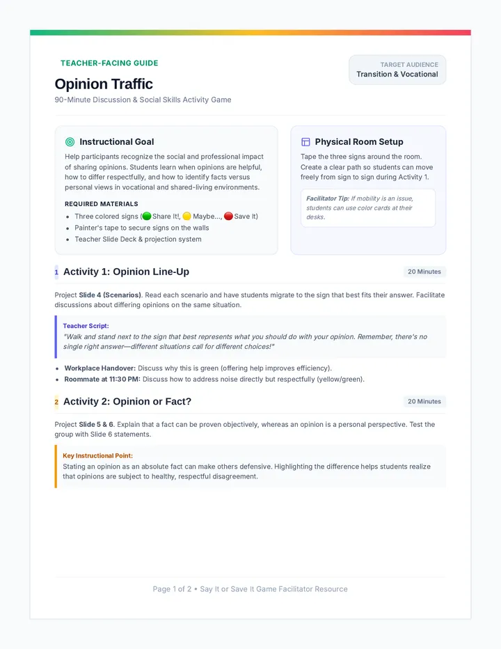 Opinion Traffic Teacher Guide