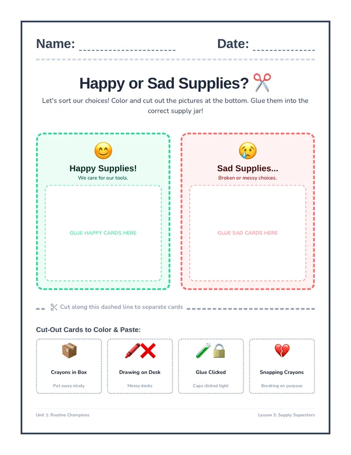 Supply Sorting Worksheet