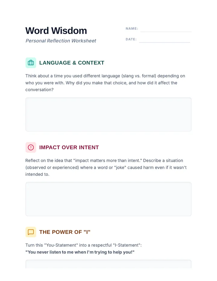 Word Wisdom Reflection Worksheet
