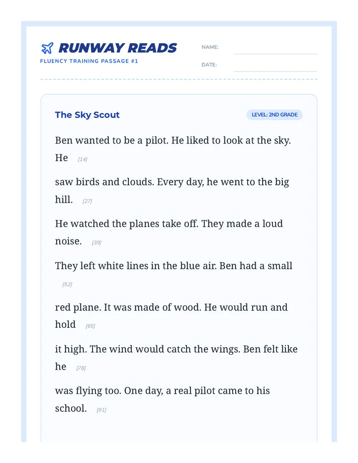 Runway Reads Worksheet