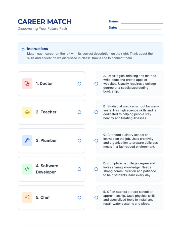Career Match Worksheet