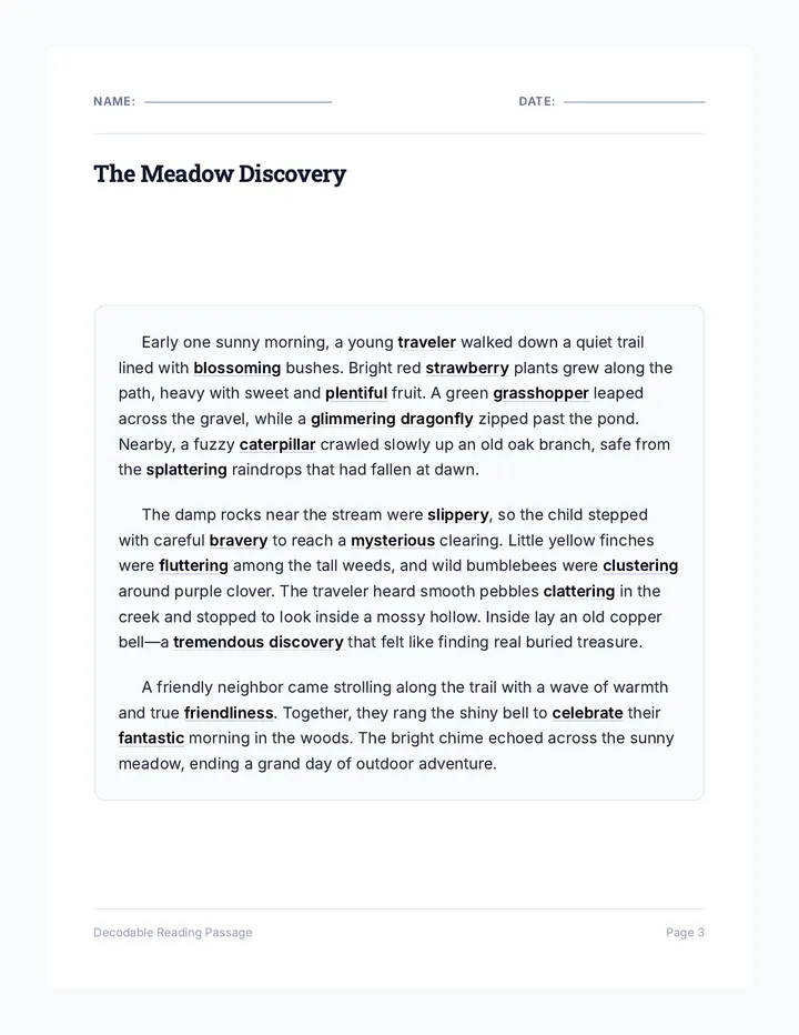 Blend Story Reading Worksheet