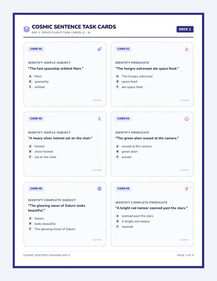Cosmic Sentence Task Cards