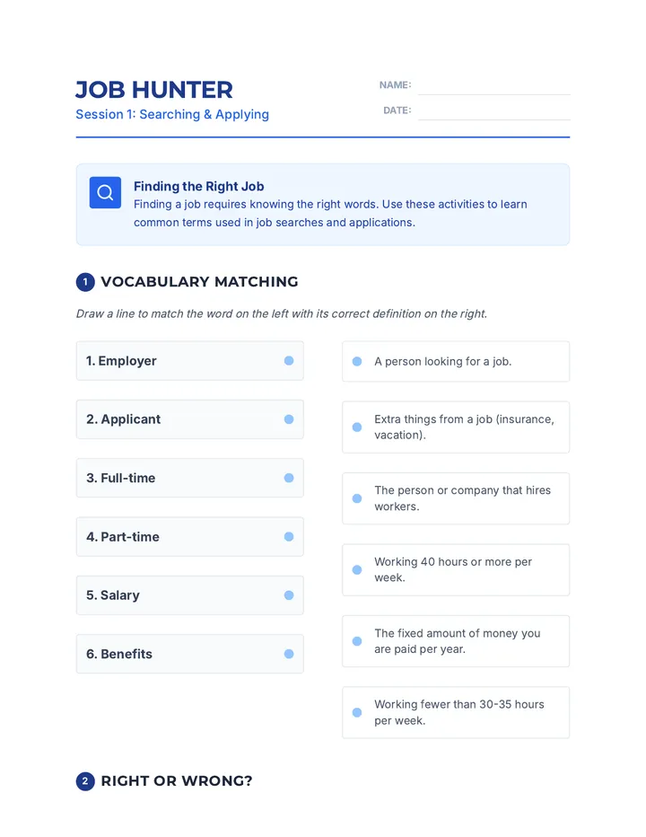 Job Hunter Worksheet