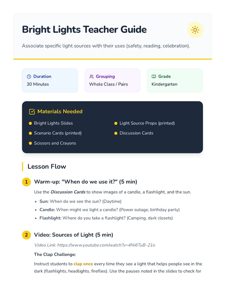 Bright Lights Teacher Guide