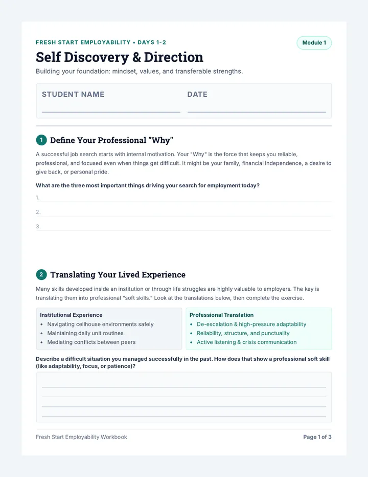 Self Discovery and Direction Workbook