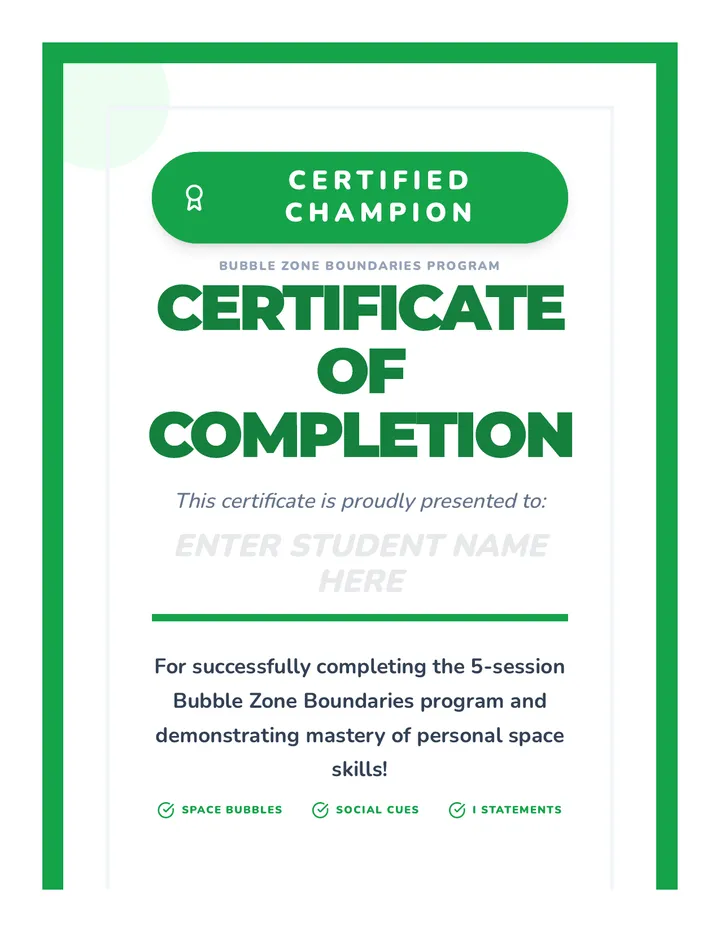 Bubble Zone Completion Certificate