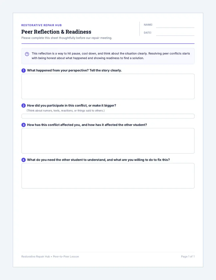 Peer Student Reflection Sheet