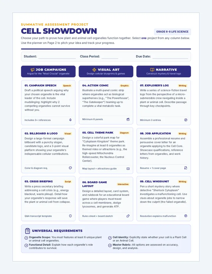 Cell Showdown Choice Board
