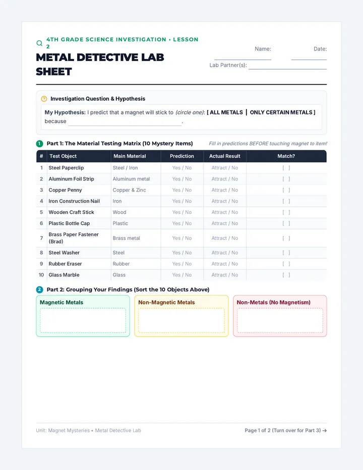 Metal Detective Lab Sheet