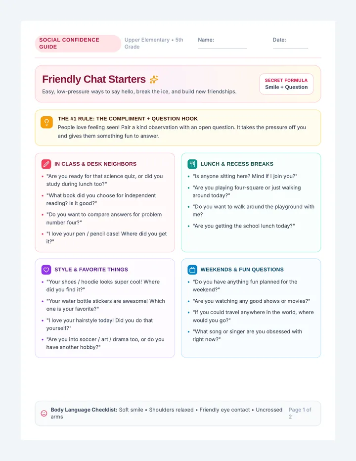 Chat Starters Reference Sheet