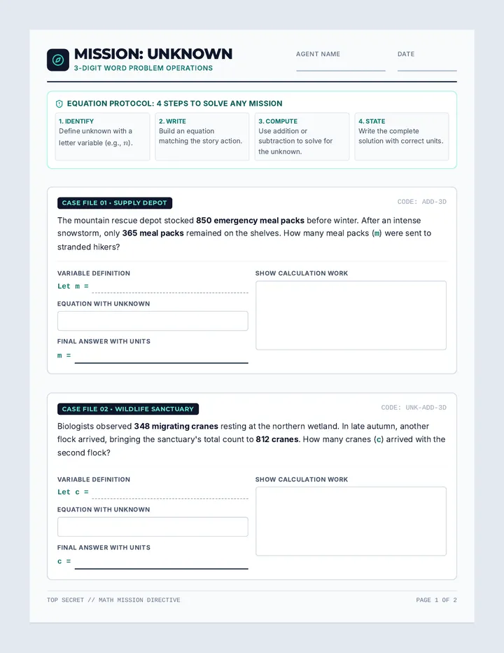 Mission Unknown Worksheet