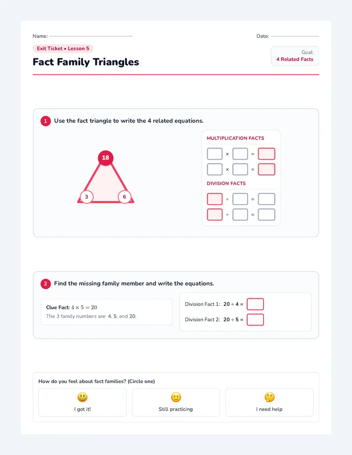 Fact Family Exit Ticket