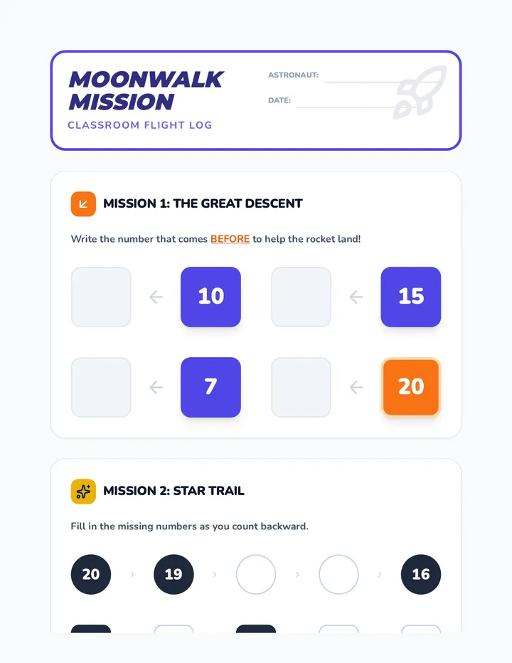 Moonwalk Mission Worksheet