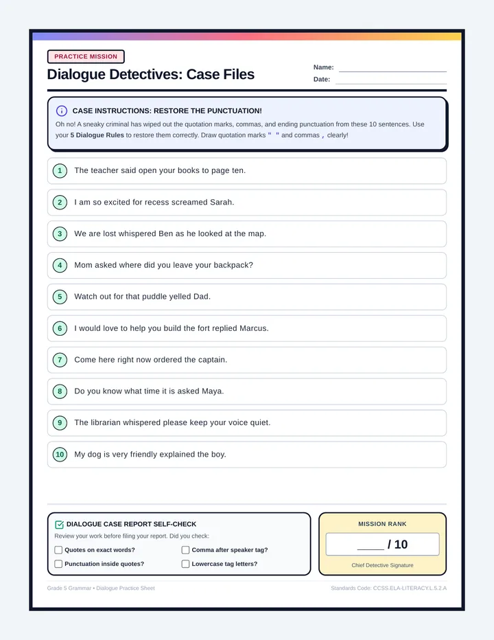 Dialogue Detectives Practice Worksheet