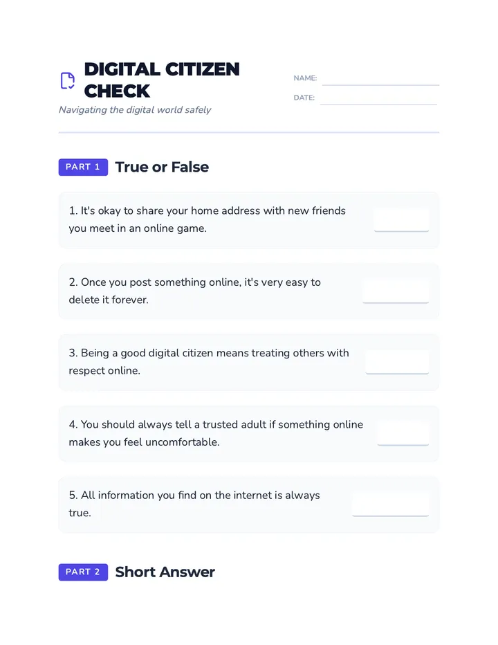 Digital Citizen Worksheet