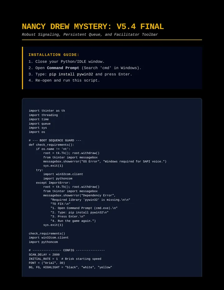 Nancy Drew Fixed Code