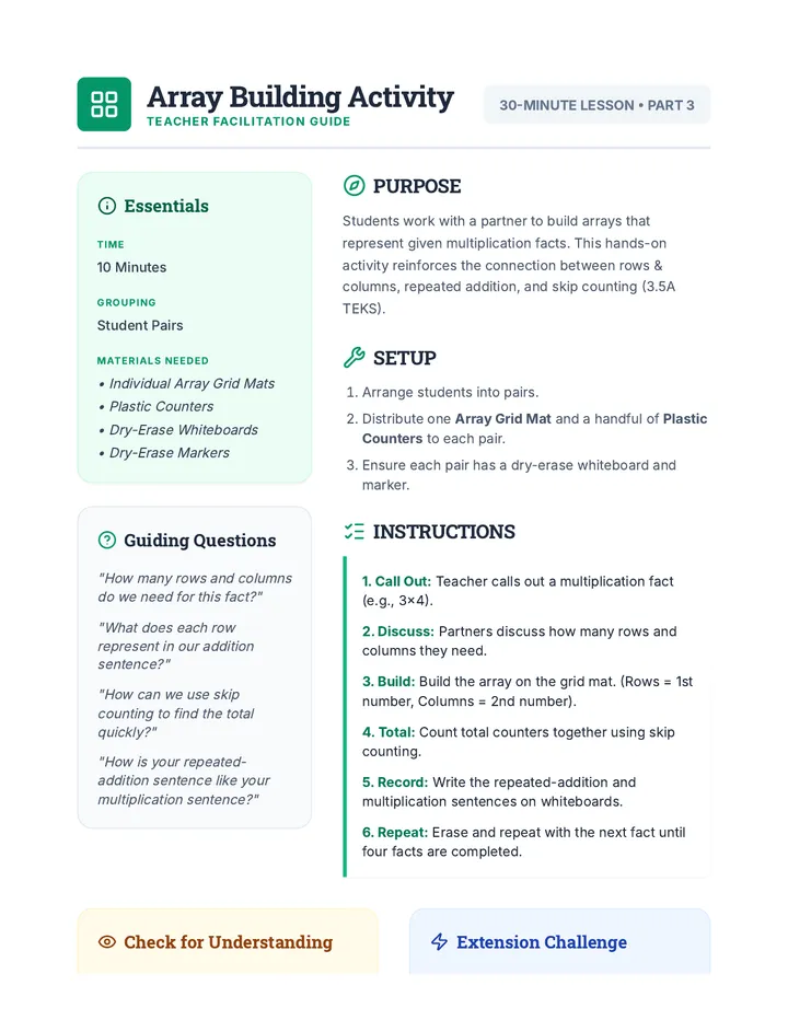 Array Building Activity Guide