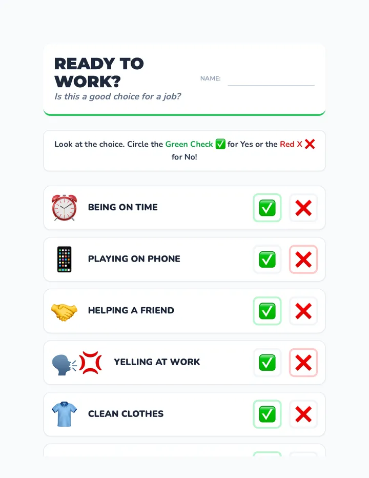 Ready to Work Worksheet