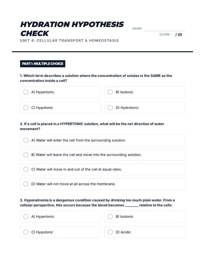 Hydration Hypothesis Quiz