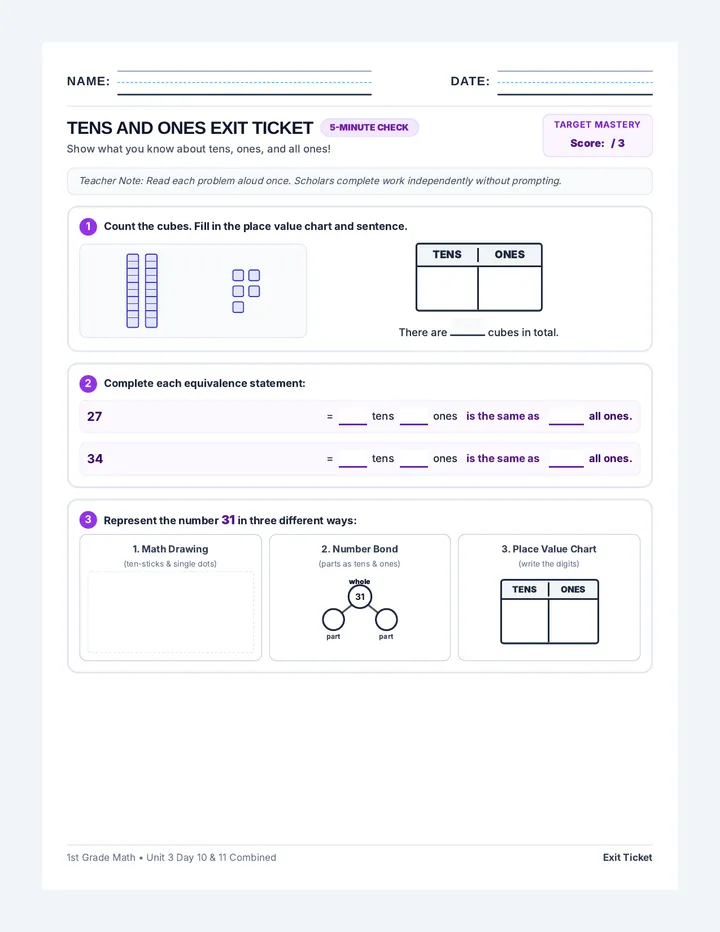 Tens and Ones Exit Ticket