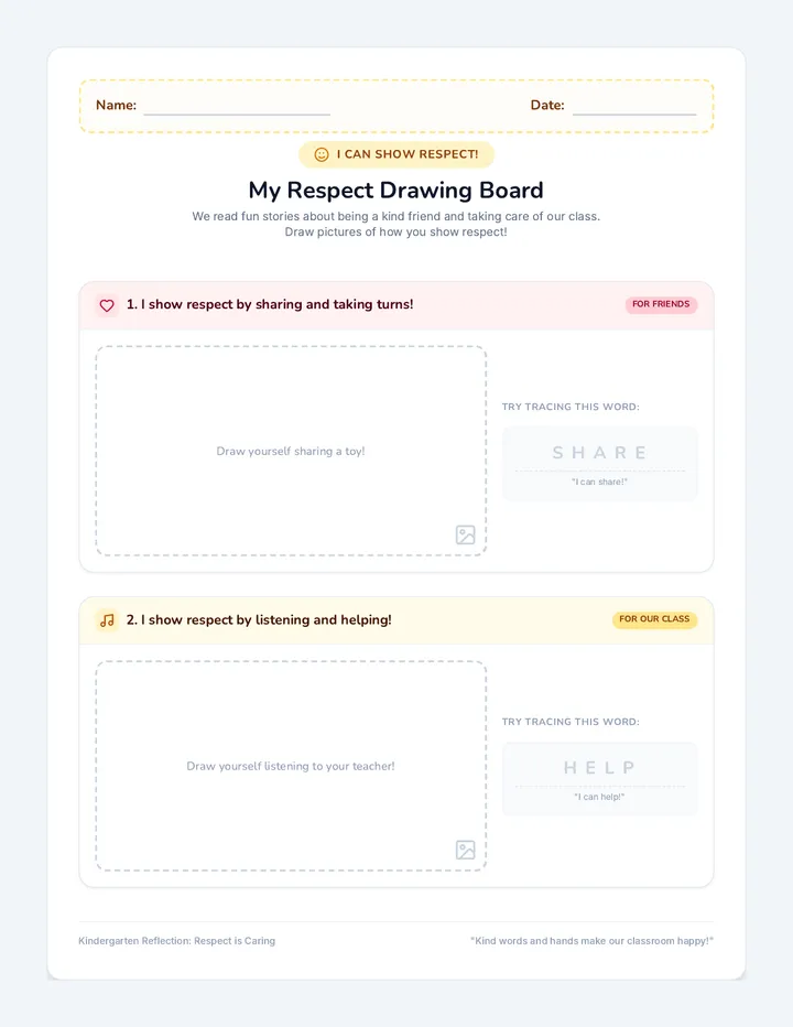 Respect Classroom Kindergarten Worksheet