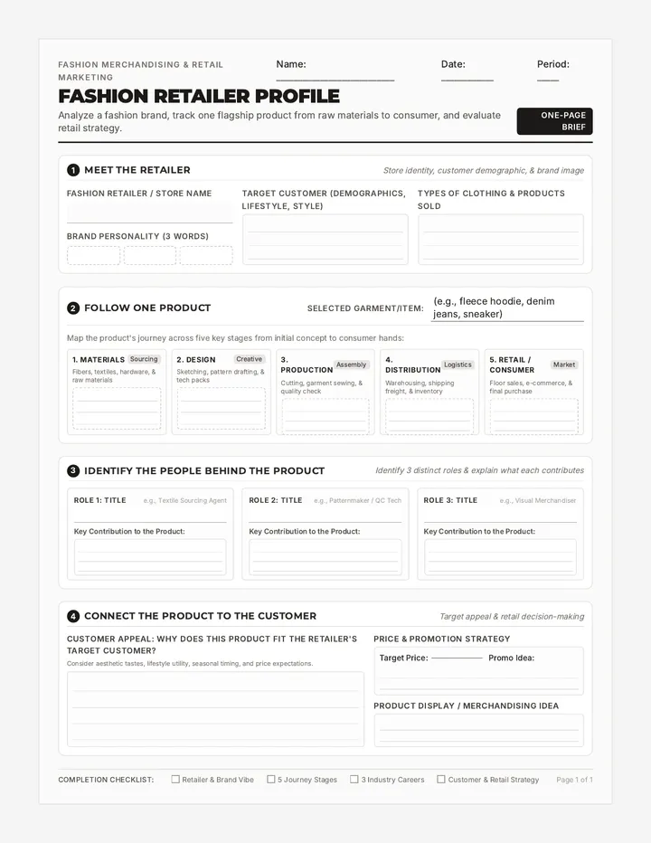 Fashion Retailer Profile Worksheet