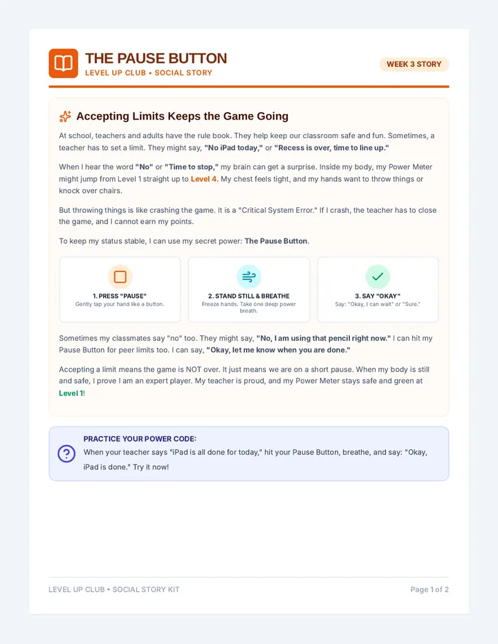 No Is Not Game Over Social Stories