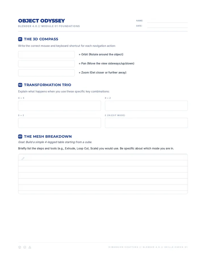 Object Odyssey Worksheet