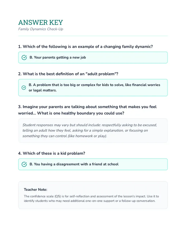 Family Dynamics Quiz Answer Key