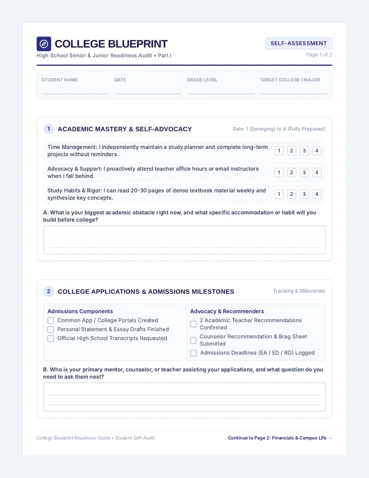 College Blueprint Readiness Worksheet