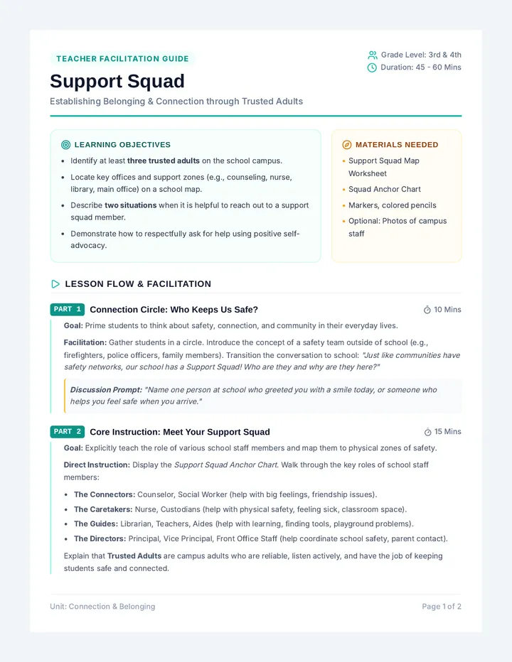 Support Squad Lesson Plan