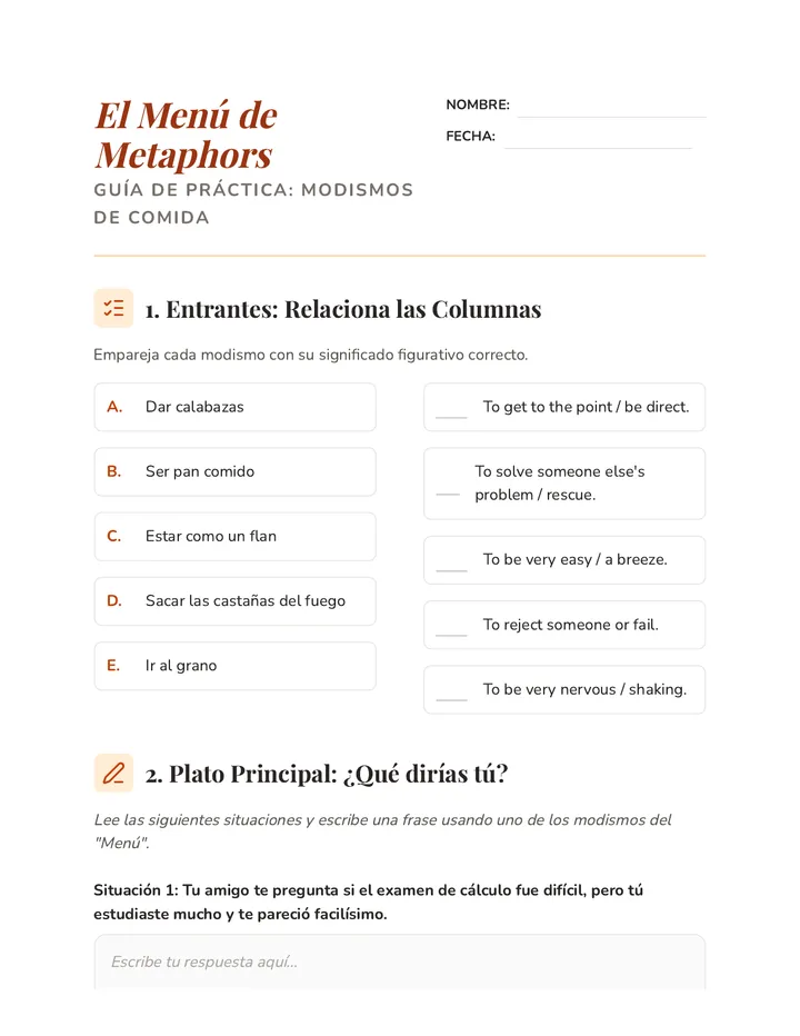 Food Idioms Worksheet