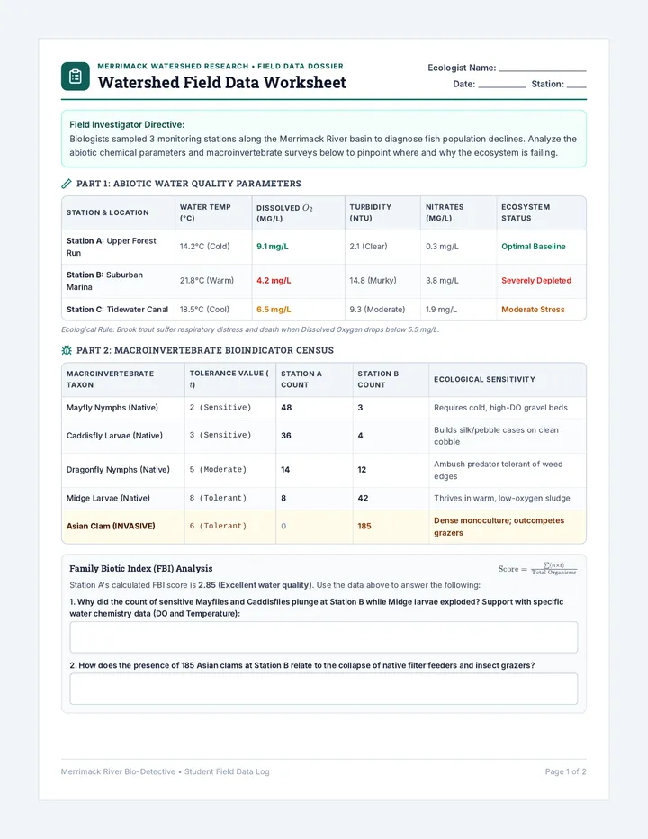 Watershed Field Data Worksheet